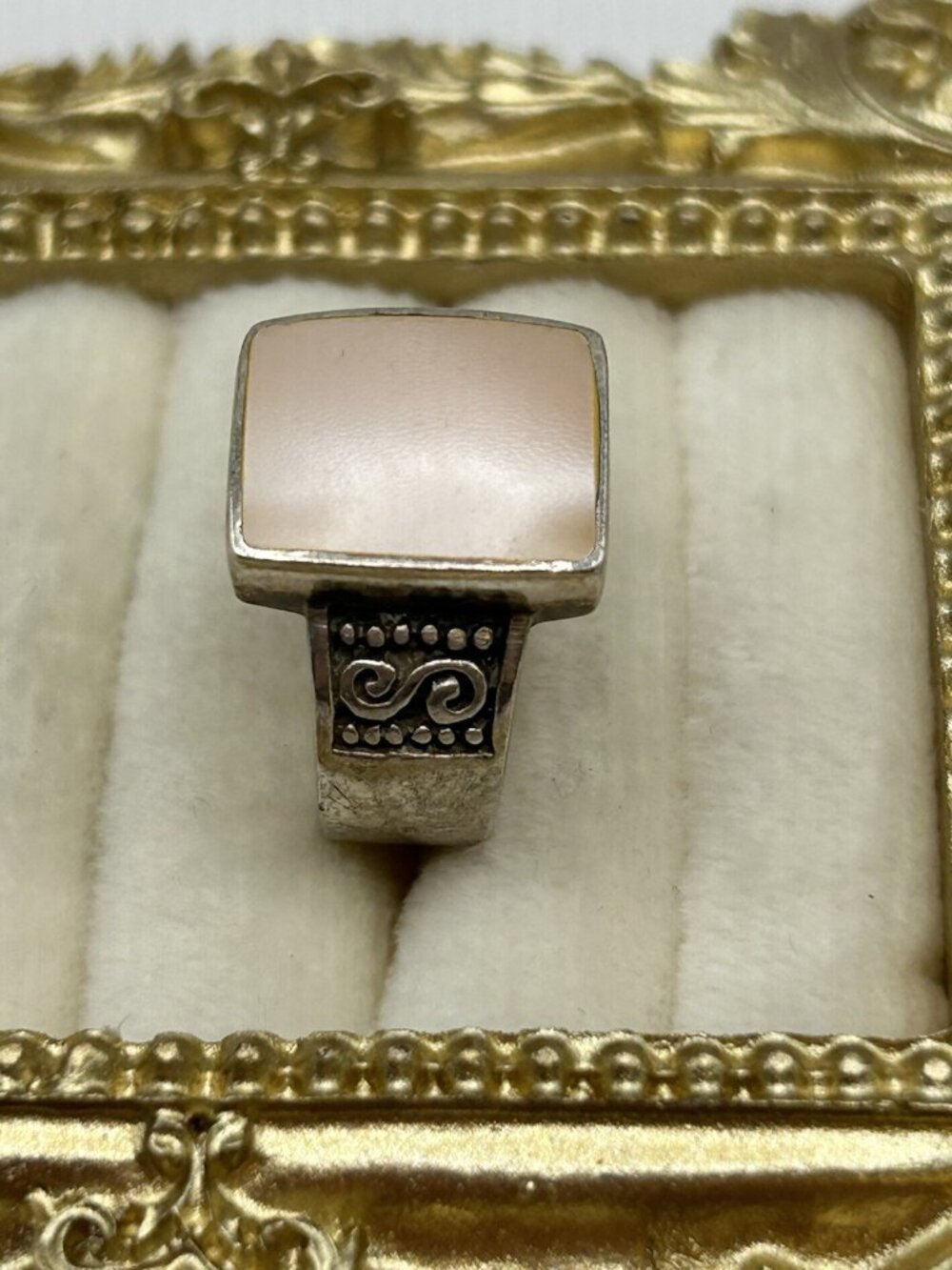 Sterling Silver Size 7 Ring Pink Square Shell Inlay Statement Artisan Boho 925 - Picture 3 of 14